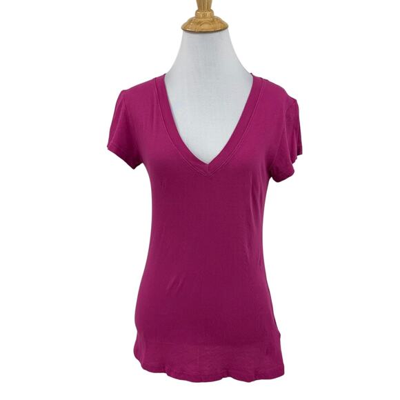 L'agence T Shirt Womens S Small Rose Violet Cotton Deep V Neck Short Sleeve - Picture 1 of 10